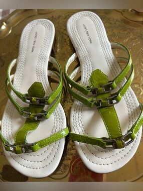 Lime Green Strappy Slide Sandals